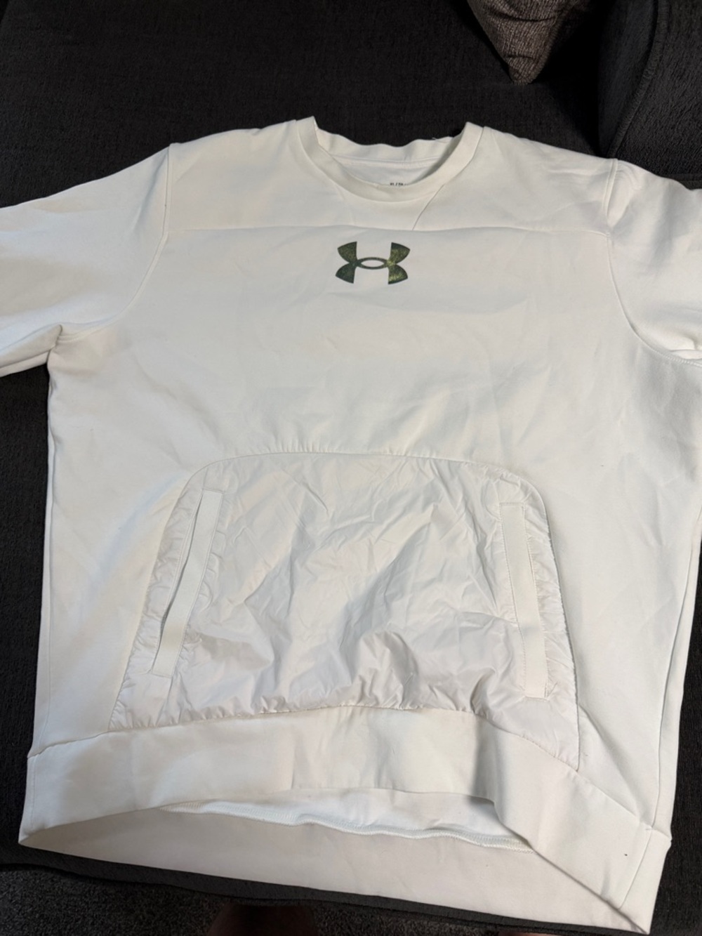 Under Armour White Sweatshirt with Green Logo and Front Pocket